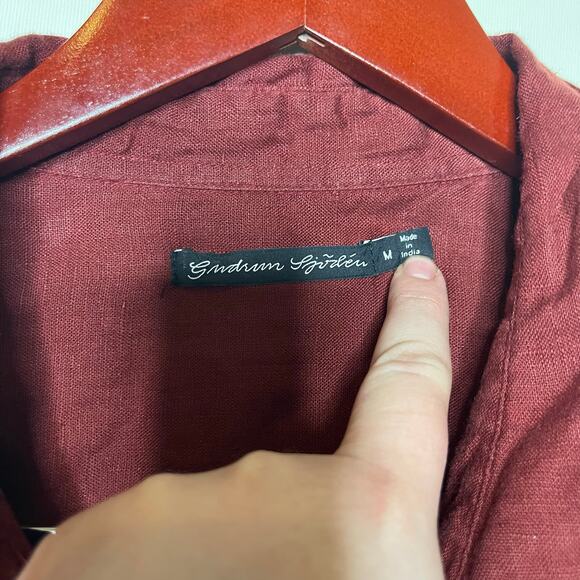 Gudrun Sjoden burgundy 100% linen button front mini dress sz M - Picture 2 of 8